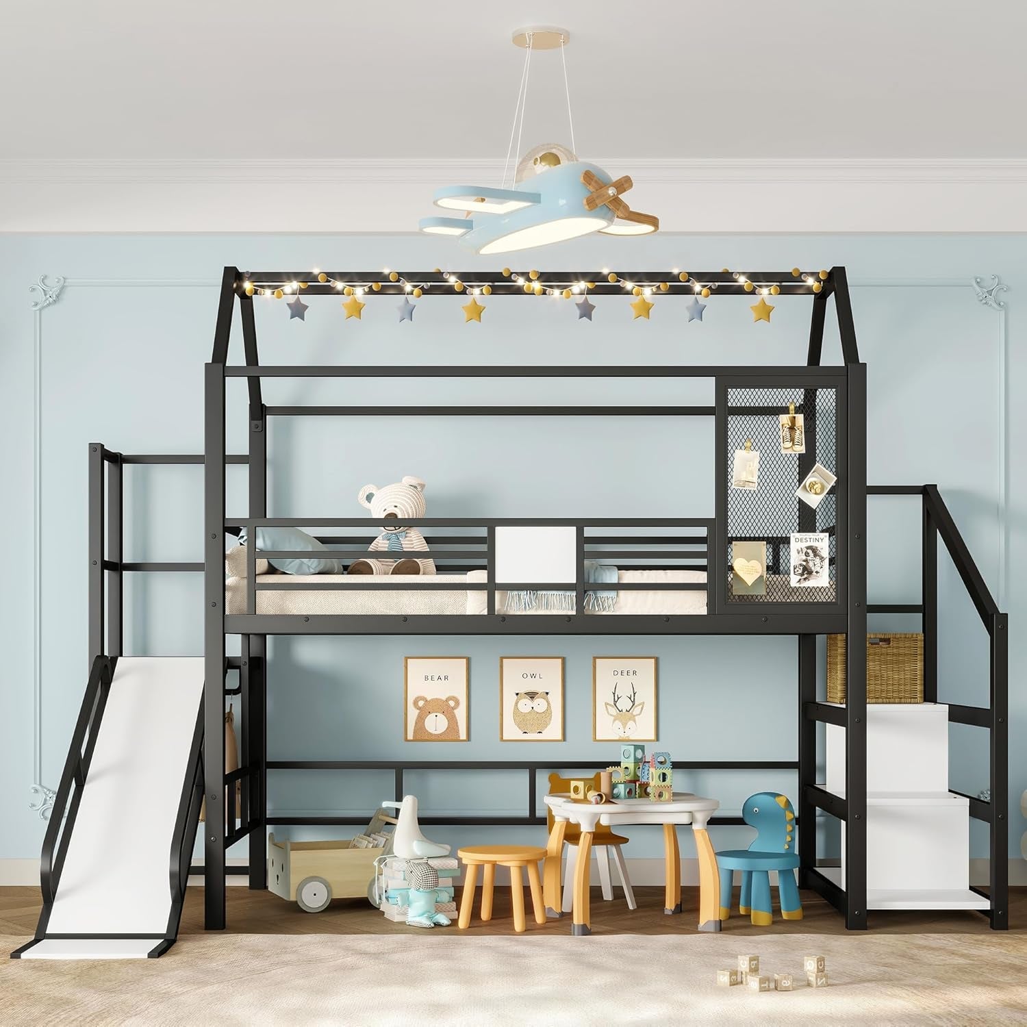 Twin Loft Bed Expansive Slide And BuiltIn Storage Unit