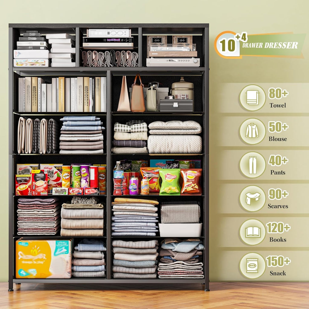Black Fabric Dresser With Deep Drawers 52 Inches Tall