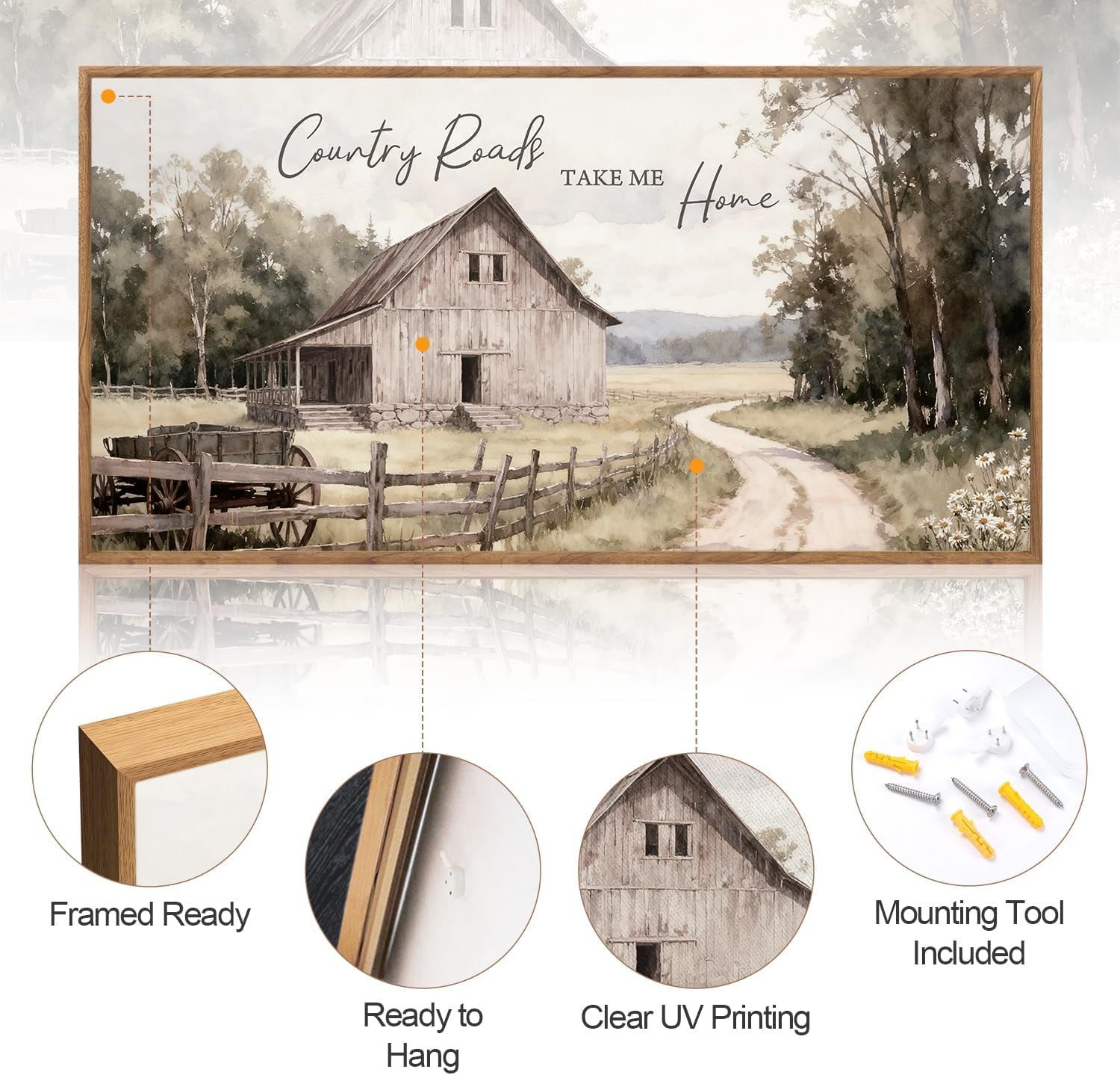 40x20 Inches Neutral-Toned Countryside Canvas Wall Art