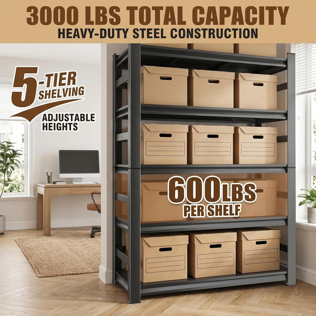 Five Tier Industrial Strength Metal Bookshelf Seventy Two Inch Tall