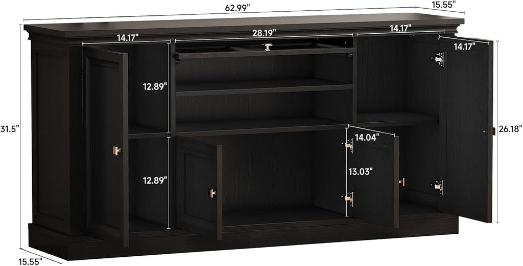 63Inch Black Farmhouse Buffet Cabinet With Storage