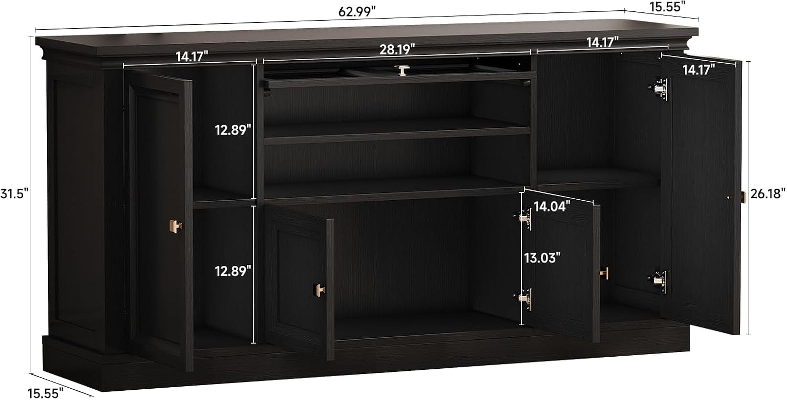 63Inch Black Farmhouse Buffet Cabinet With Storage