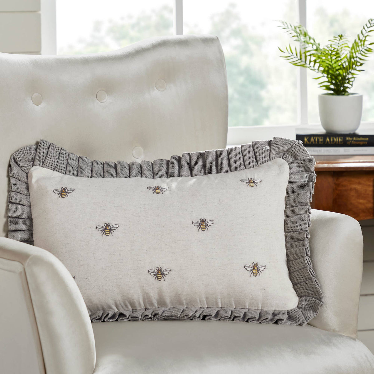 Embroidered Bee Throw Pillow 14x22