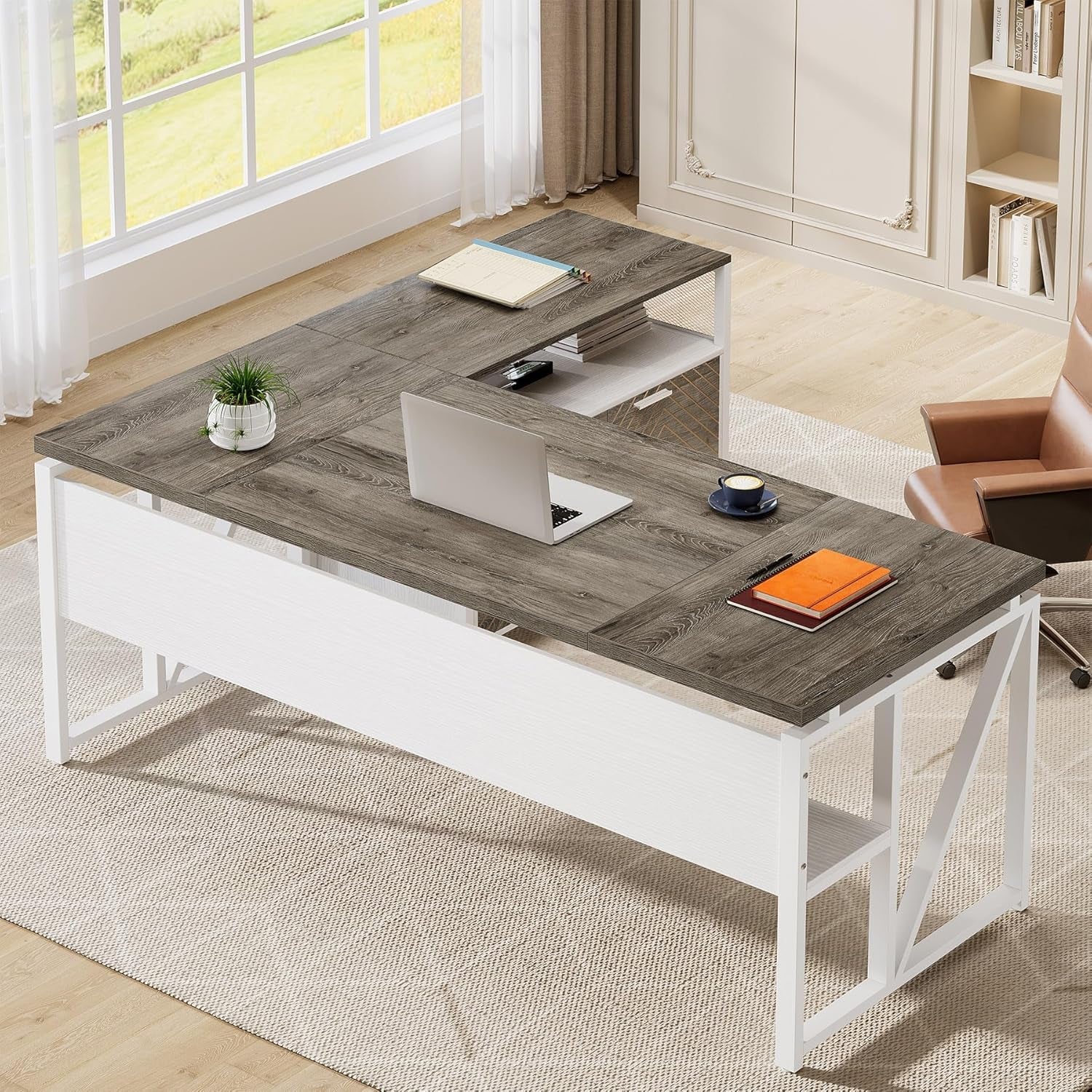 63Inch L Shaped Corner Executive Desk Gray Matte Finish