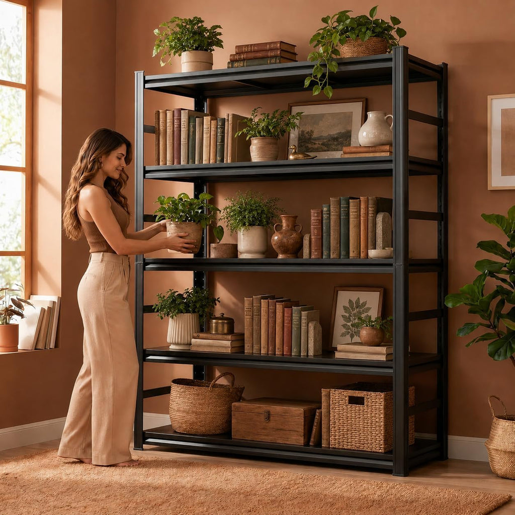 Five Tier Industrial Strength Metal Bookshelf Seventy Two Inch Tall