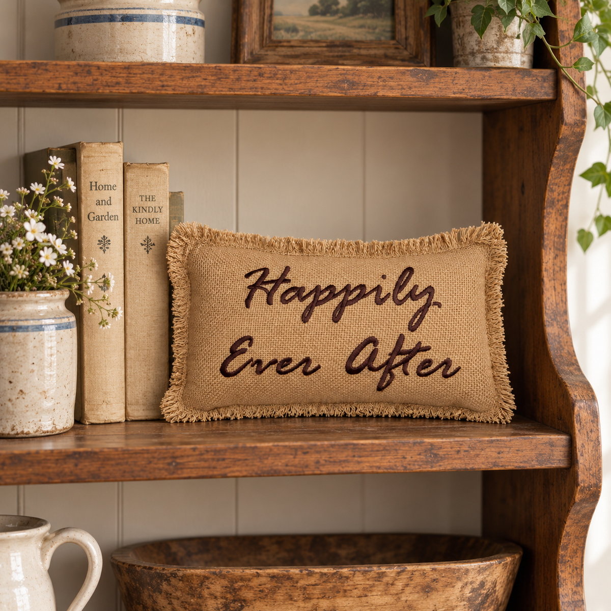 Burlap Wedding Gift Pillow 7x13 – Happily Ever After