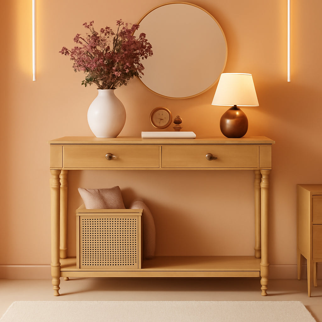 Mariel Console Table Narrow Entry way Natural Brown