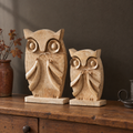 Large Carved Mango Wood Owl Figurines Set of 2