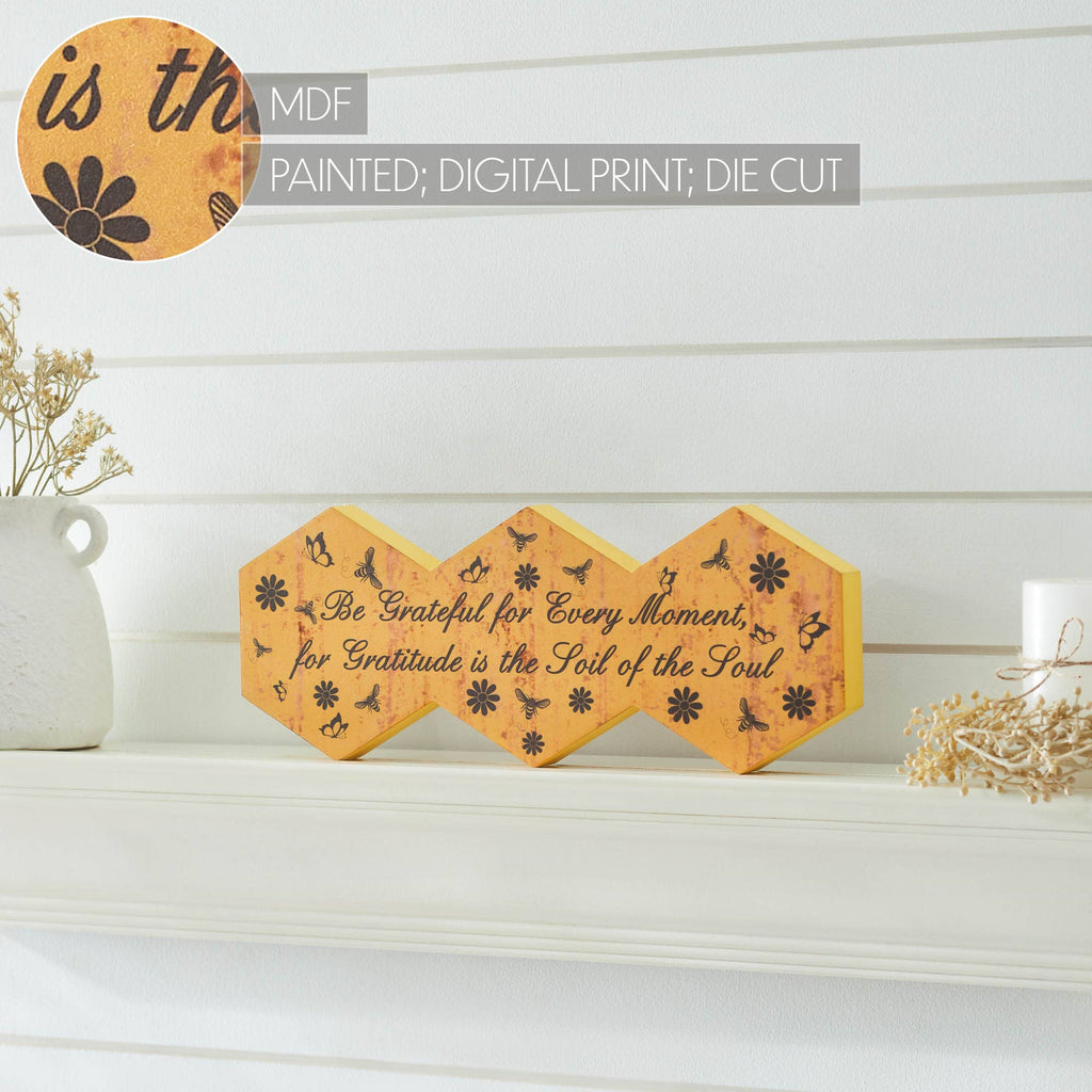 Buzzy Bees Be Grateful Hexagon MDF Wall Sign 5.8x15