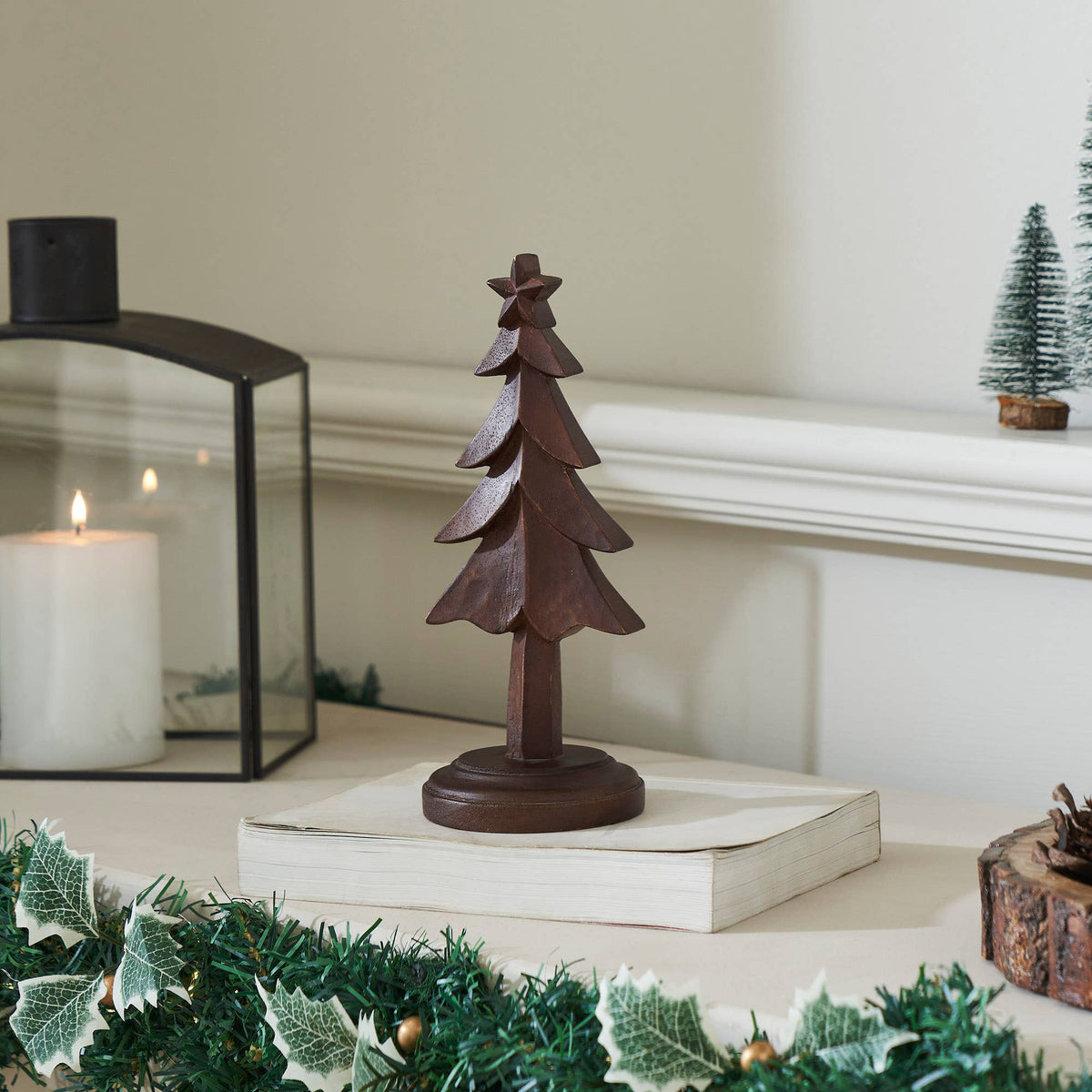 Dark Wooden Christmas Tree 9in – Peaceful Pine