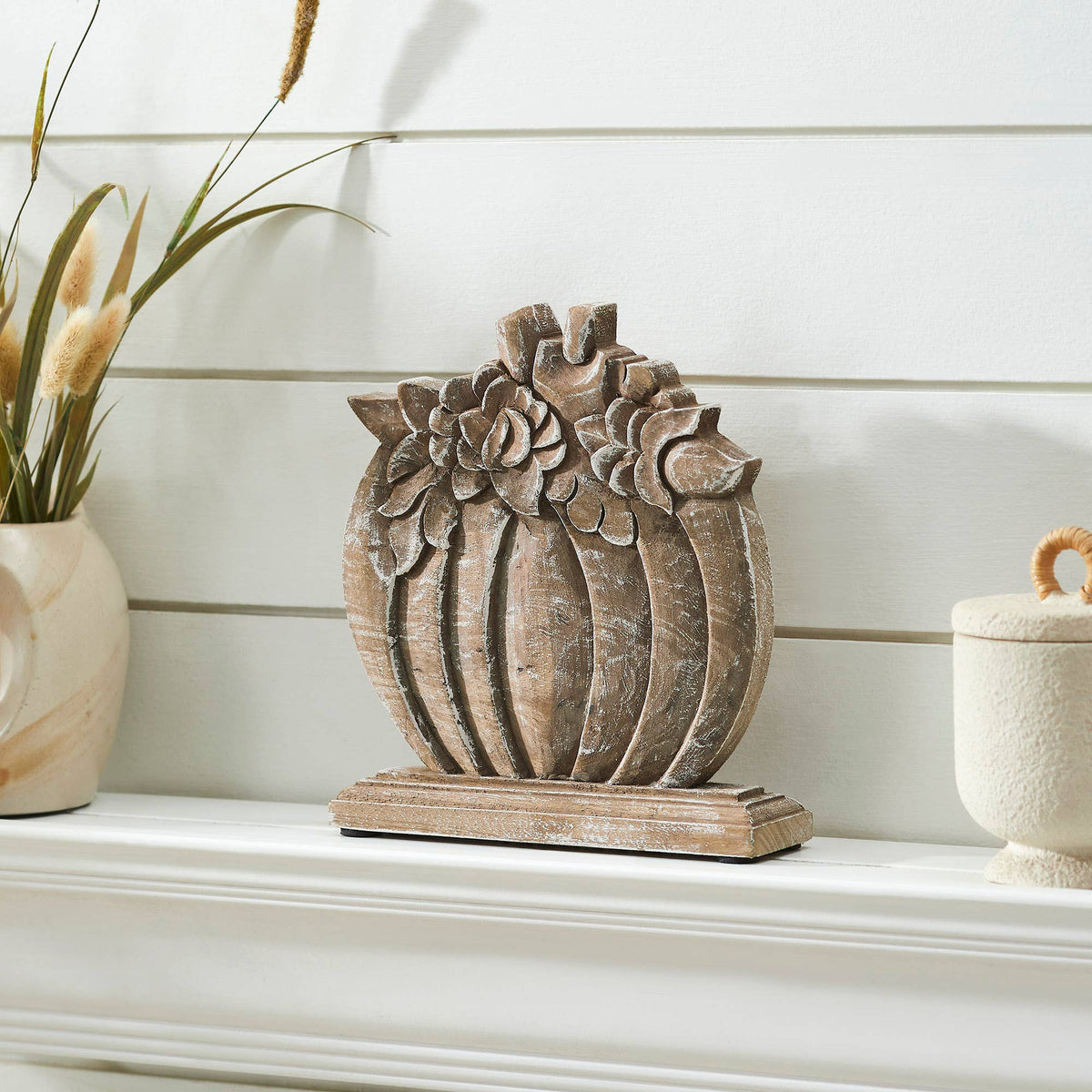 Mango Wood Floral Pumpkin Fall Decor, 8.5" Cottage