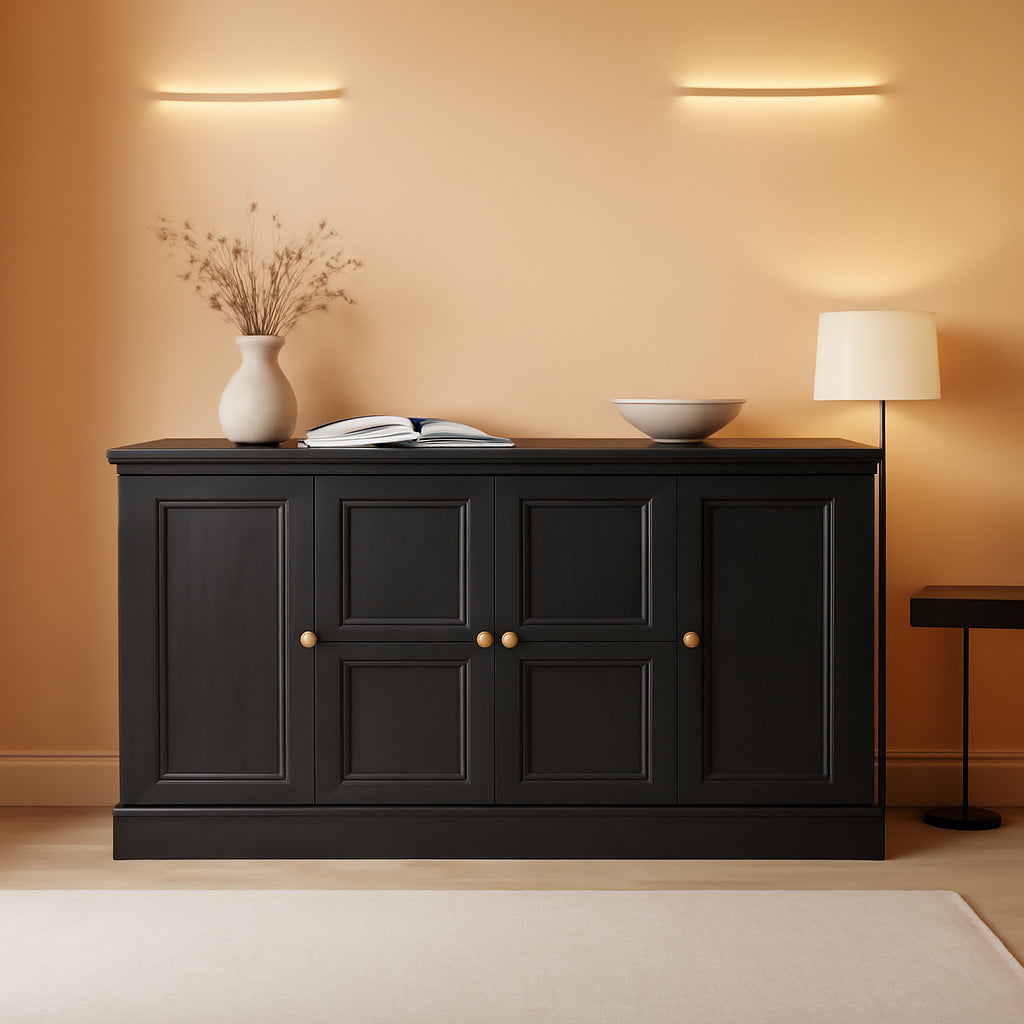 63Inch Black Farmhouse Buffet Cabinet With Storage