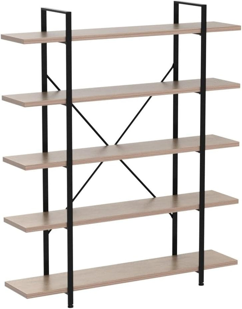 Industrial Reinforced Five Tier Bookshelf Rustic Oak