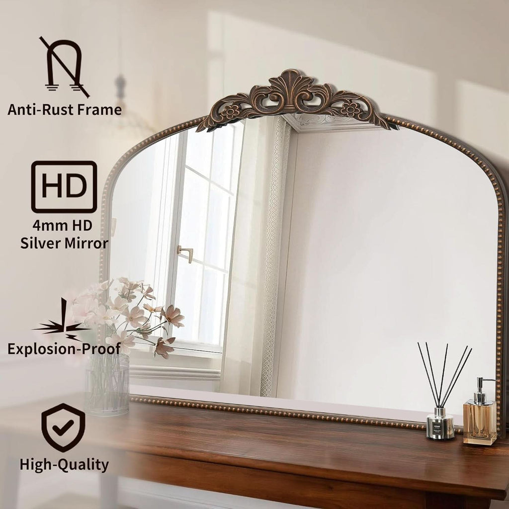 Bronze Vintage Baroque Mirror 40 By 30 Inch Arch Wall Mount