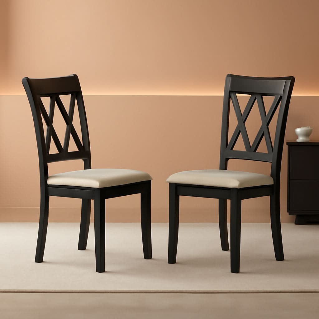 Windvale Black Cross Back Fabric Upholstered Dining Chair Set Of 2