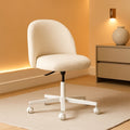 Armless Creamy Beige Teddy Fleece Office Desk Chair With Wheels
