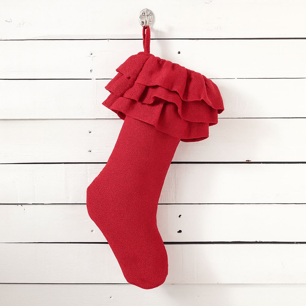 Red Ruffled Burlap Christmas Stocking