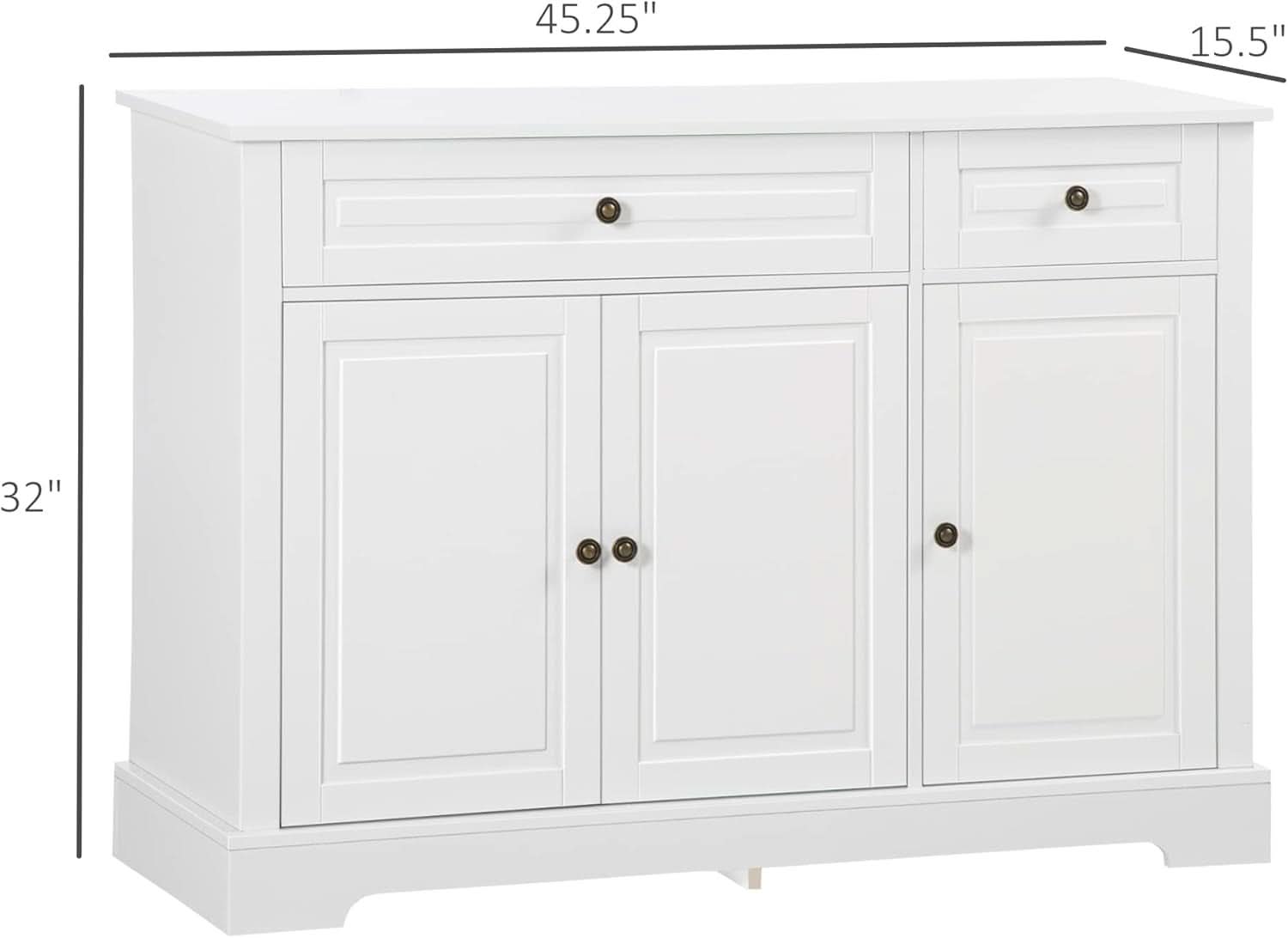 White Sideboard Buffet Cabinet With 2 Drawers And Shelves