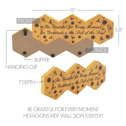Buzzy Bees Be Grateful Hexagon MDF Wall Sign 5.8x15