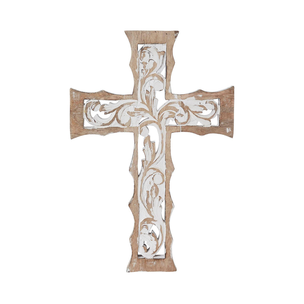 Distressed White Wooden Cross Farmhouse Wall Decor 18x12