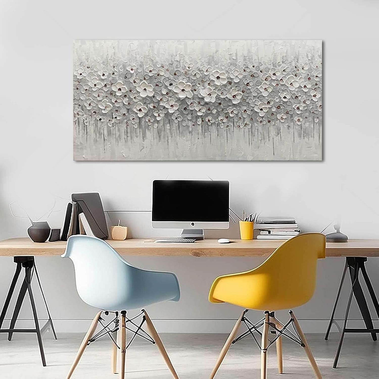 White Flower Canvas Artwork 24x48 Inches Framed Canvas
