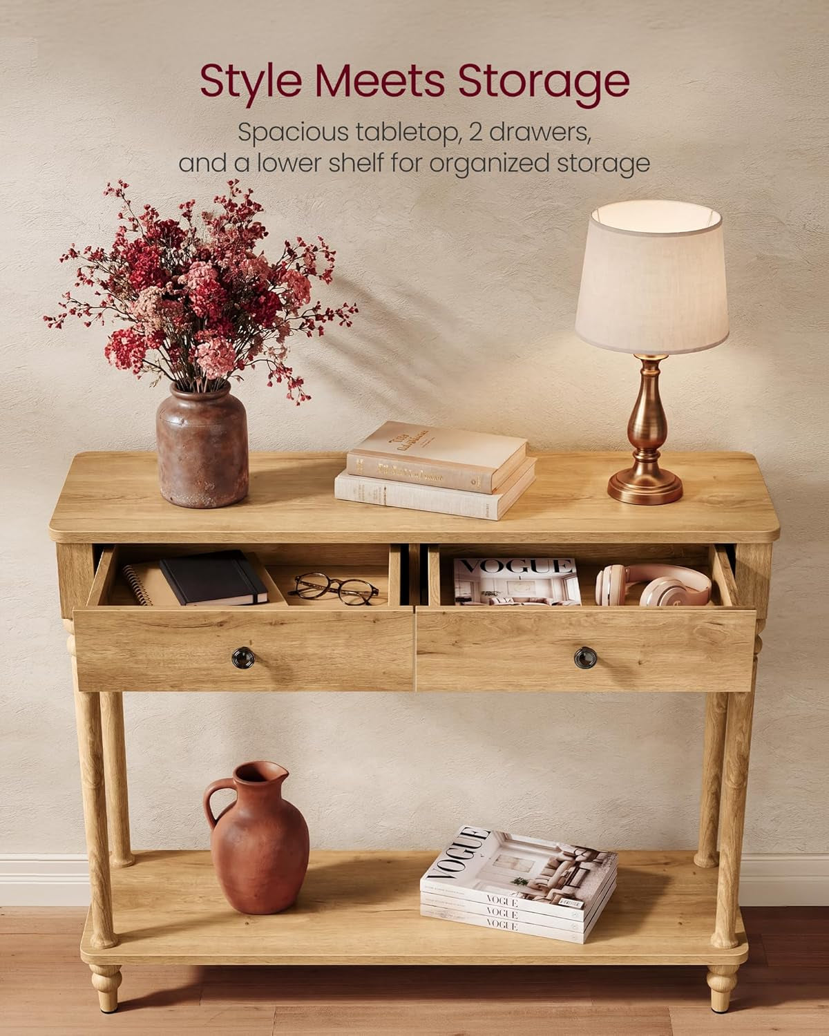 Mariel Console Table Narrow Entry way Natural Brown