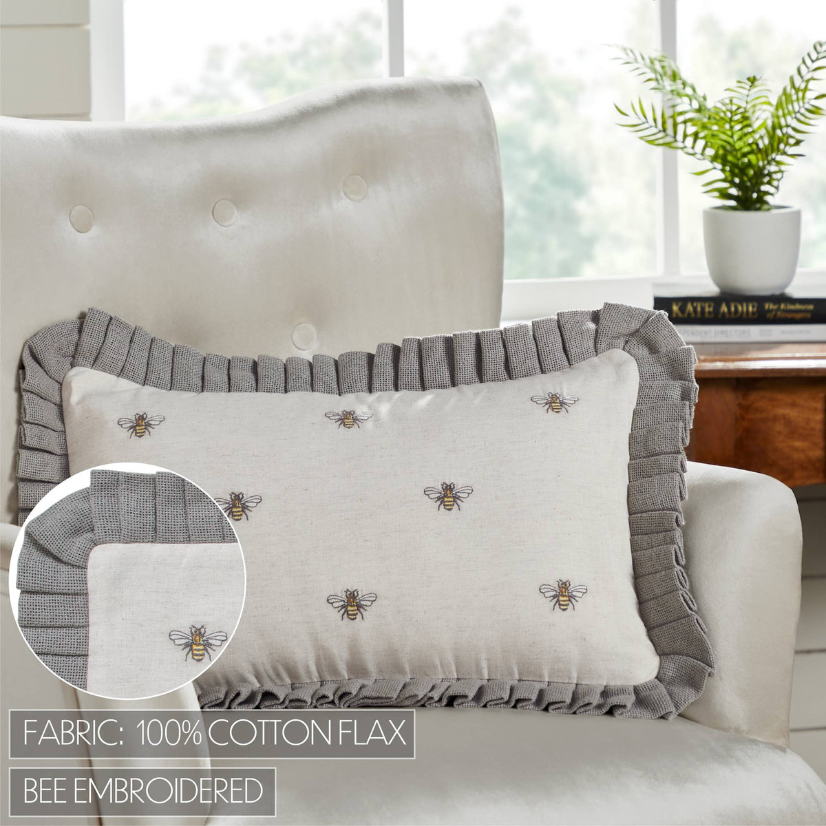 Embroidered Bee Throw Pillow 14x22