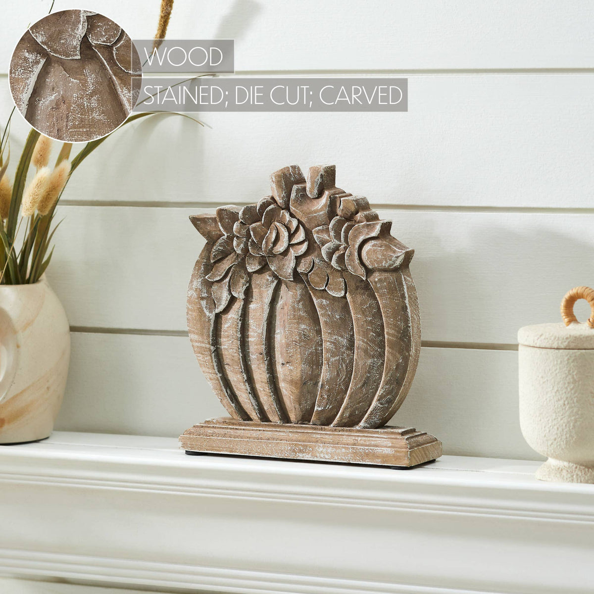 Mango Wood Floral Pumpkin Fall Decor, 8.5" Cottage