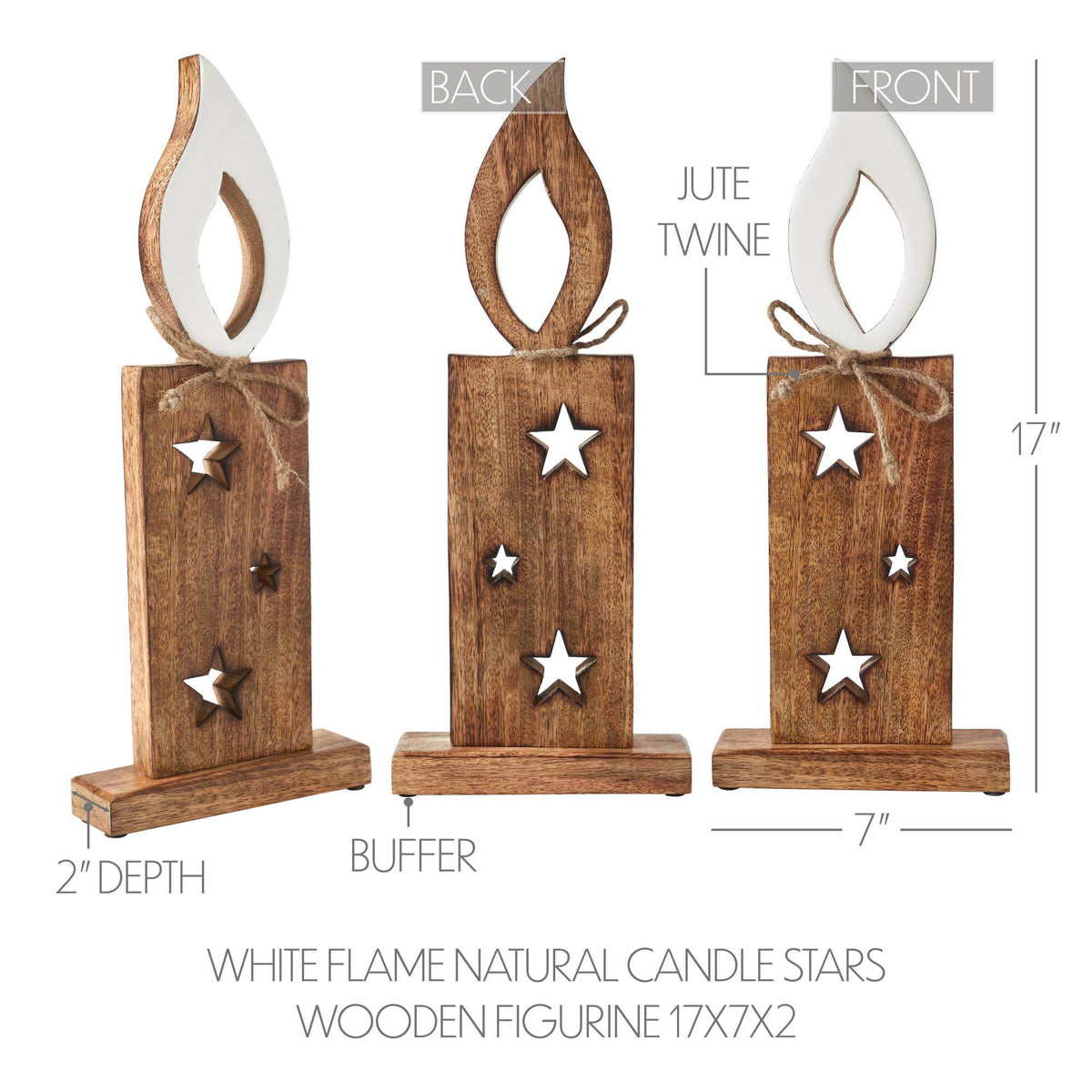 Wooden Christmas Candle Decor White Flame 17 Inch