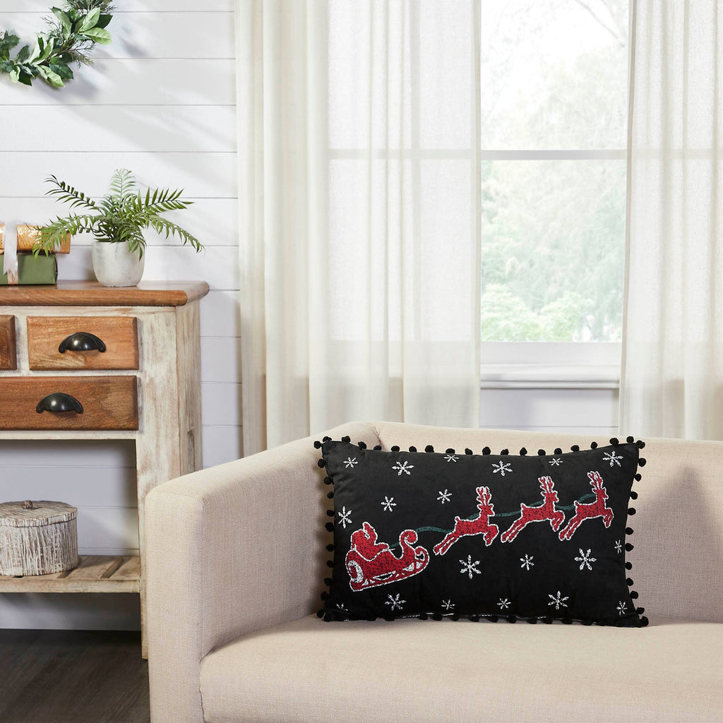 Santa Sleigh Christmas Throw Pillow 14x22 Annie Black