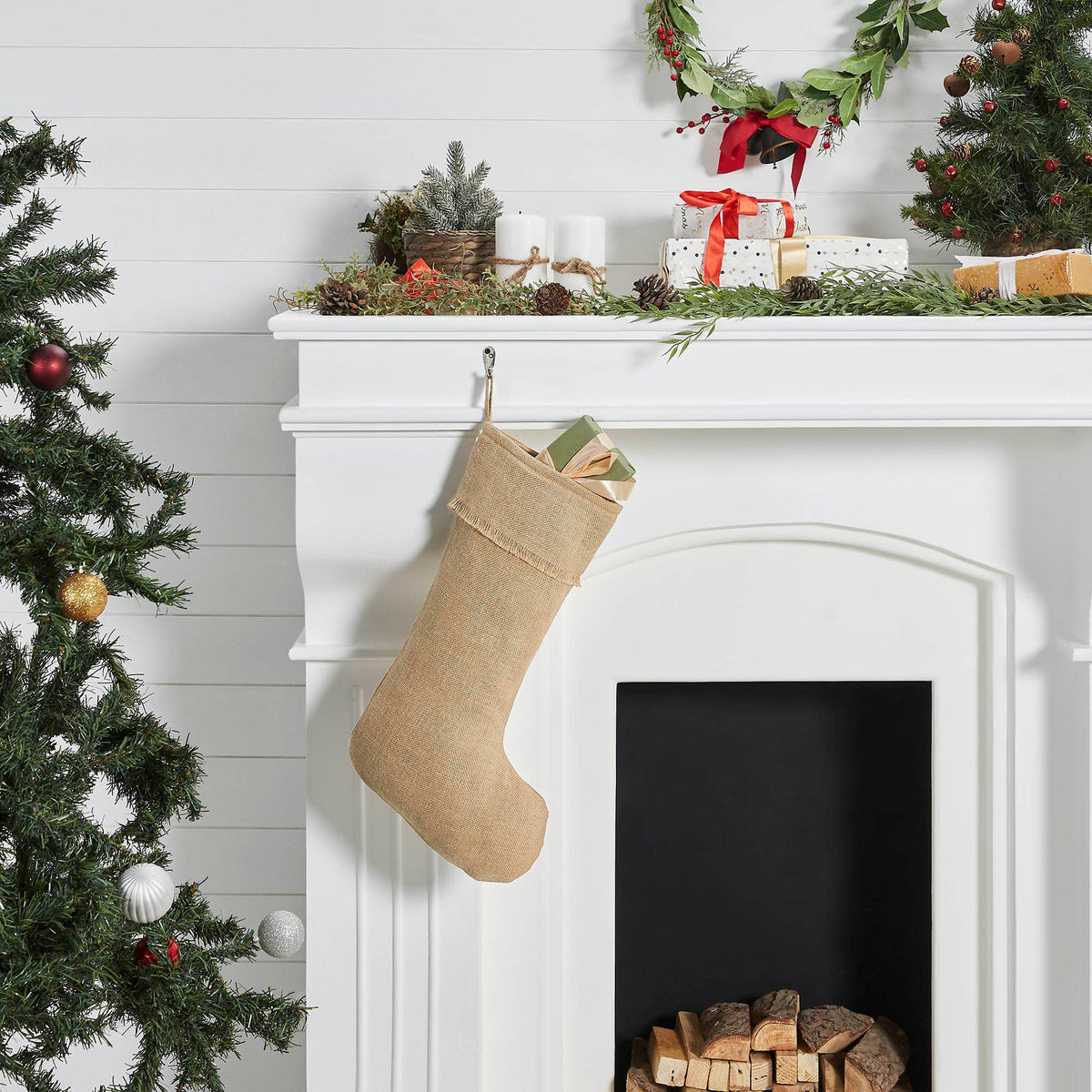 Greetings Jute Burlap Christmas Stocking 12x20