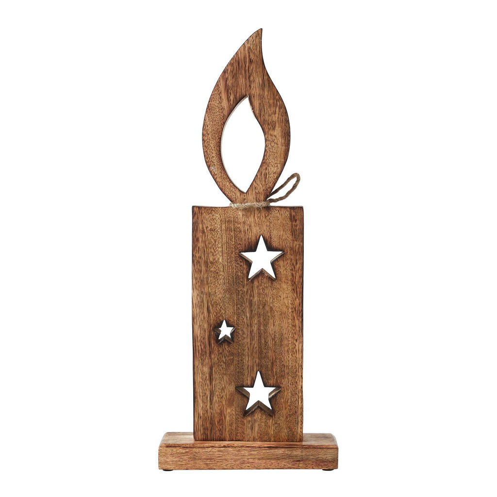 Wooden Christmas Candle Decor White Flame 17 Inch