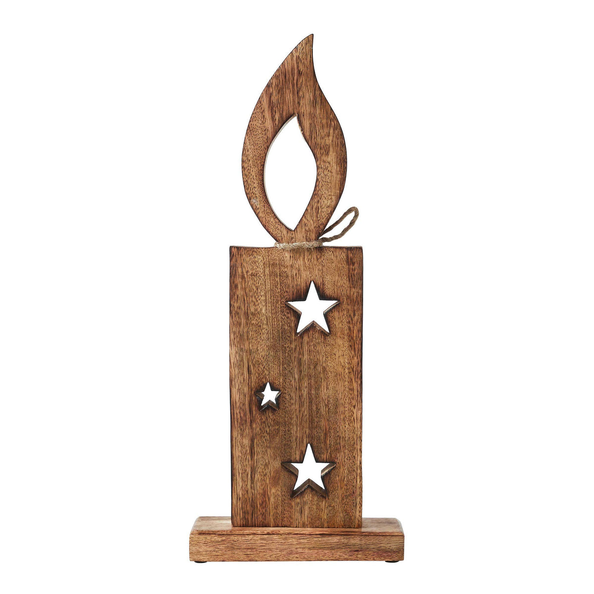 Wooden Christmas Candle Decor White Flame 17 Inch