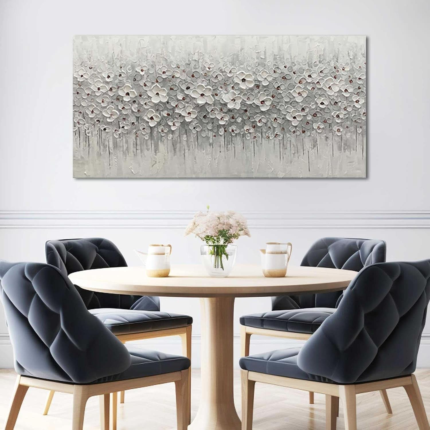 White Flower Canvas Artwork 24x48 Inches Framed Canvas