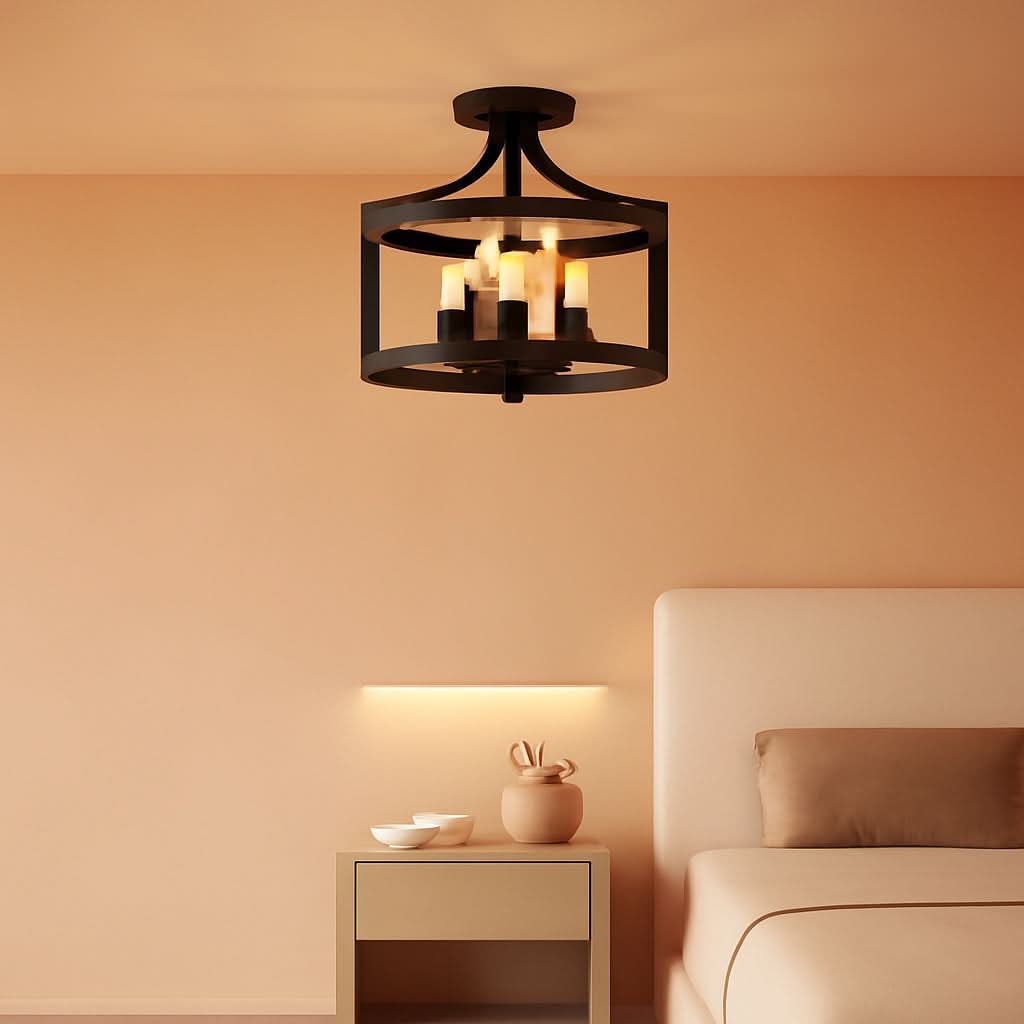 4-Light Farmhouse Chandelier Black Metal Pendant Fixture