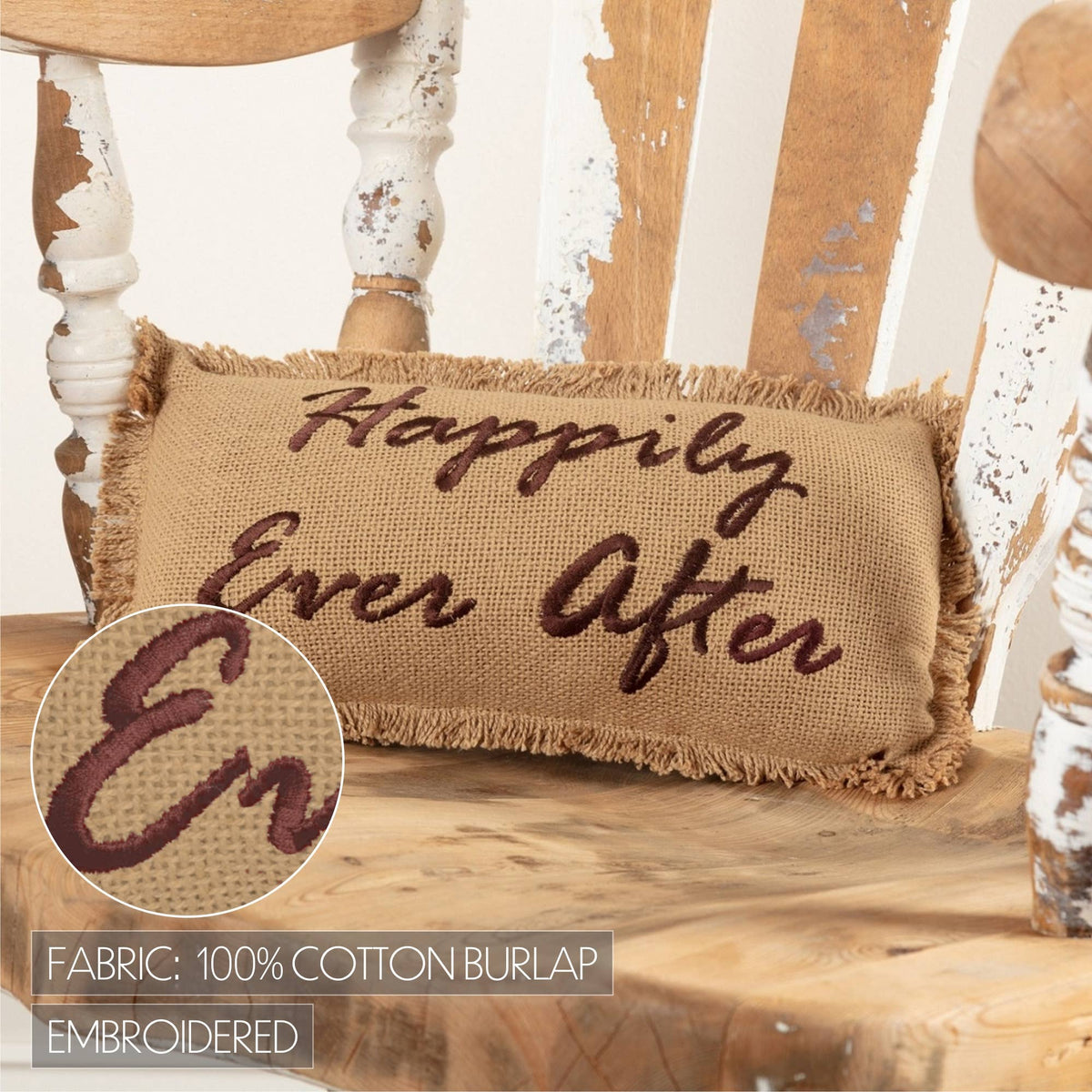 Burlap Wedding Gift Pillow 7x13 – Happily Ever After