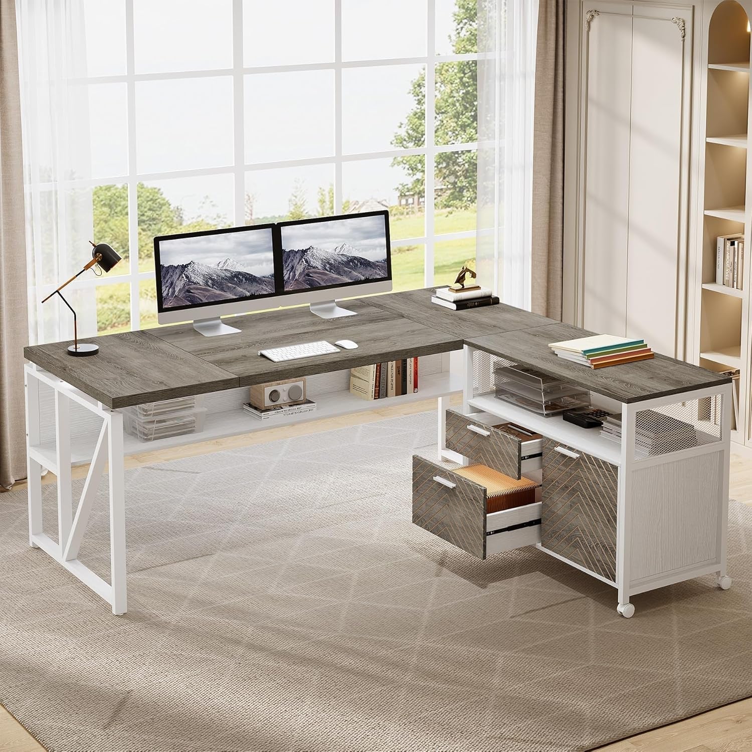63Inch L Shaped Corner Executive Desk Gray Matte Finish
