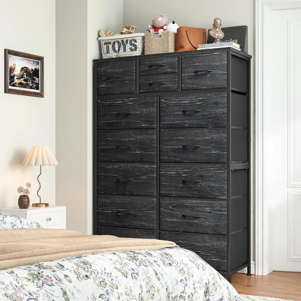 Black Fabric Dresser With Deep Drawers 52 Inches Tall