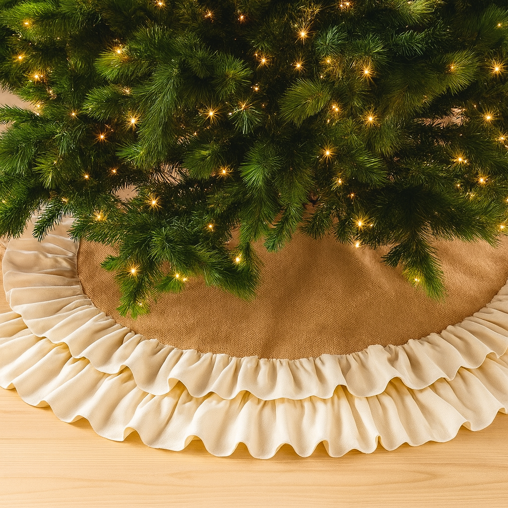Natural Sidonia Cotton Jute Ruffle Christmas Tree Skirt