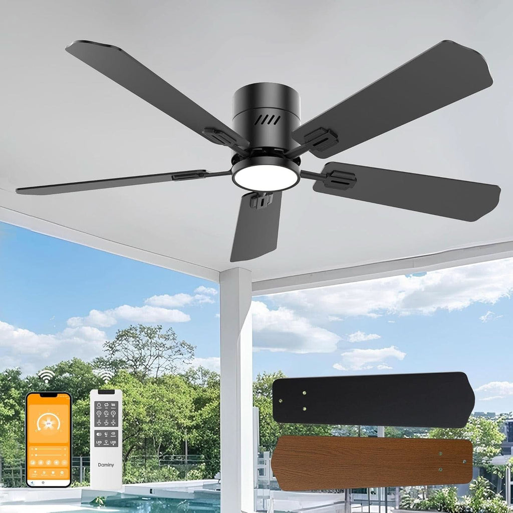 52 Inch Black Walnut DC Motor Ceiling Fan With Light Remote