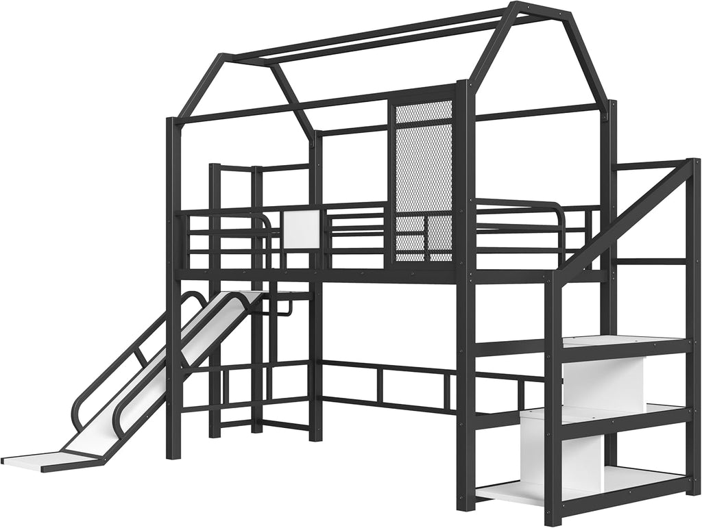 Twin Loft Bed Expansive Slide And BuiltIn Storage Unit
