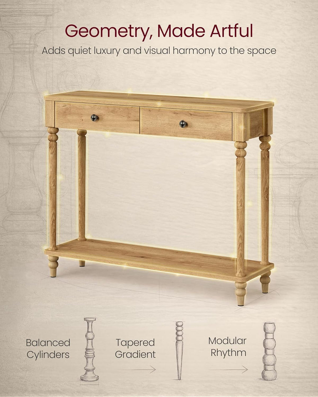 Mariel Console Table Narrow Entry way Natural Brown