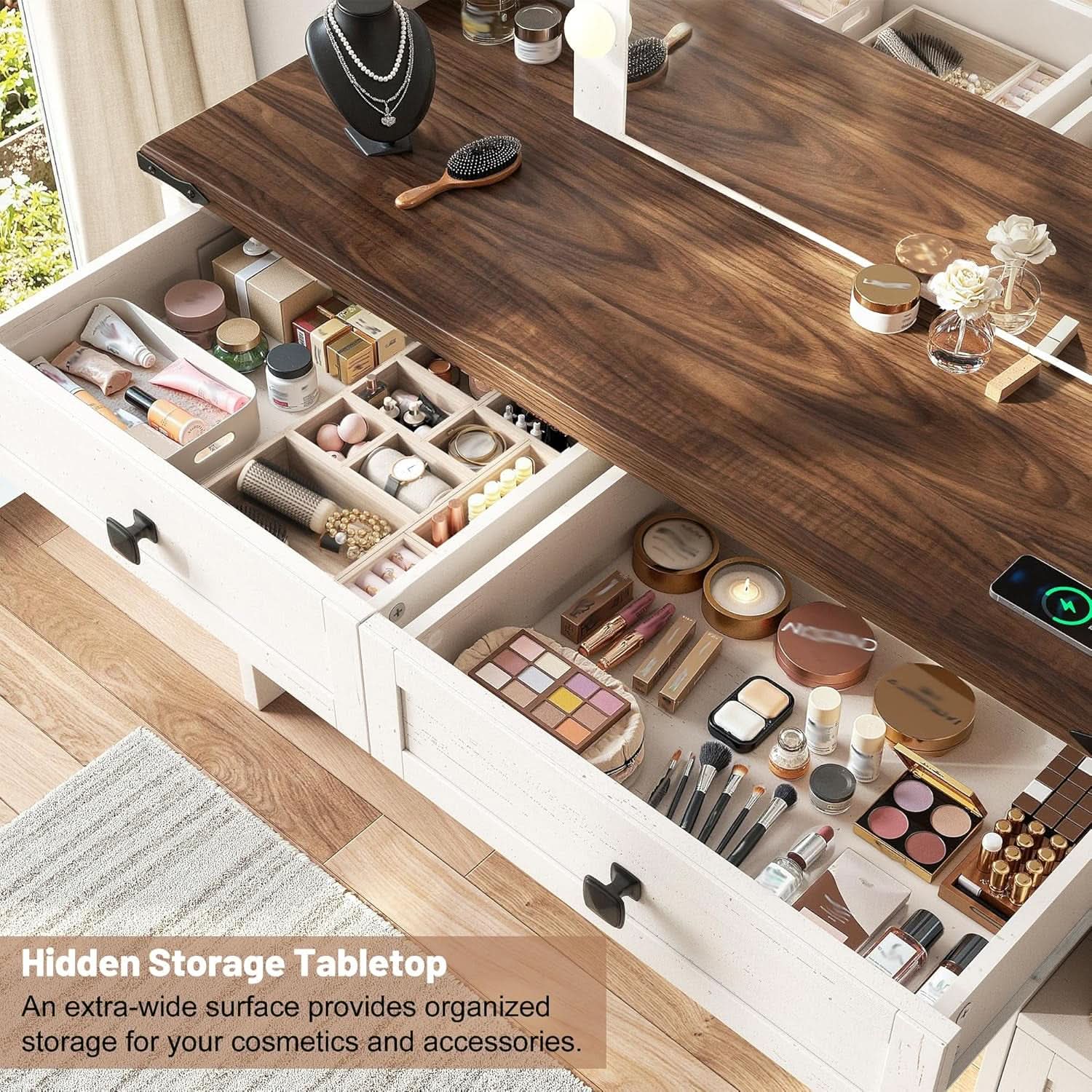 Celestial White Makeup Vanity Desk With Illumination