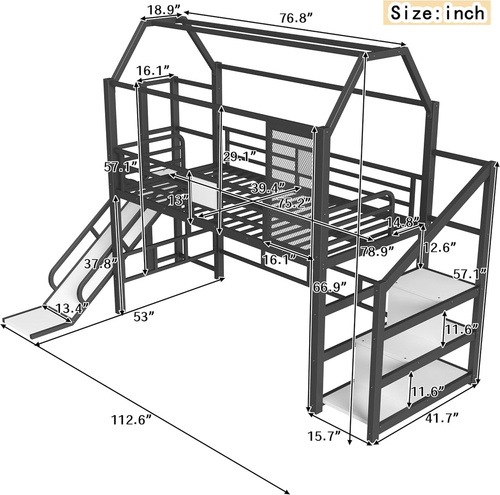Twin Loft Bed Expansive Slide And BuiltIn Storage Unit