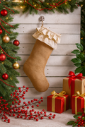 Natural Cotton Jute Ruffle Christmas Stocking