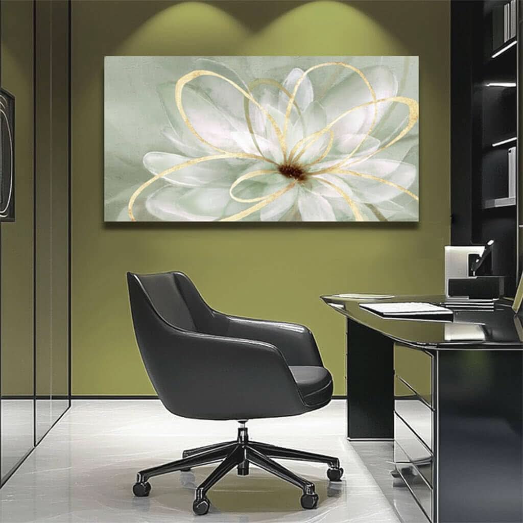 White Blossom GoldLine Wall Art Canvas 29X58 Inches