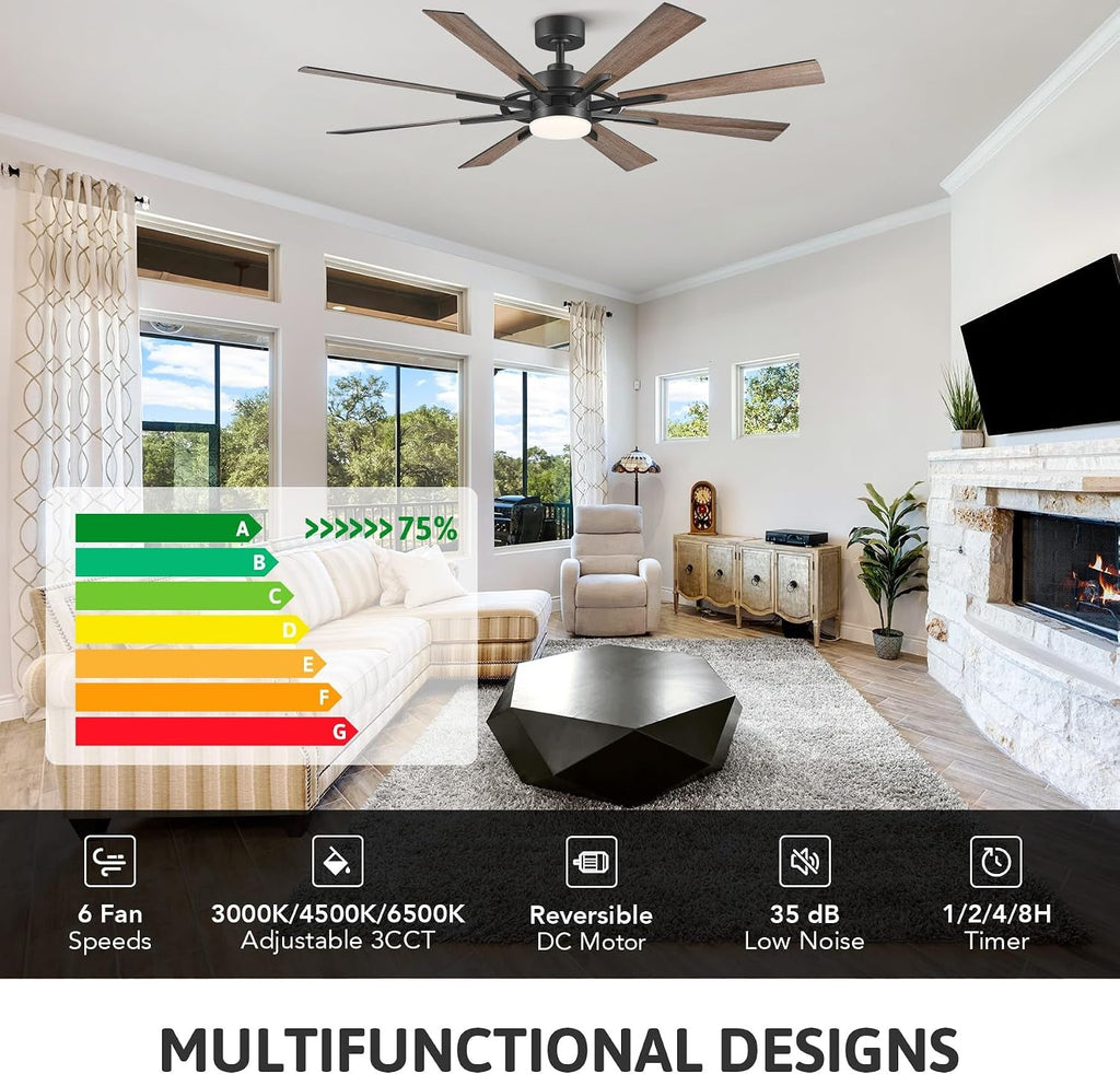 Farmhouse Black Ceiling Fan Integrated Lighting System
