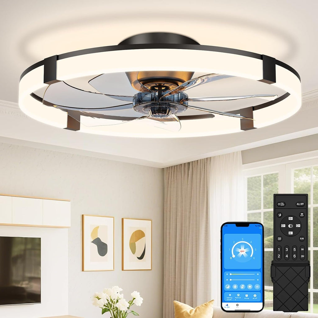 Black Bladeless Ceiling Fan With Smart Lighting Control