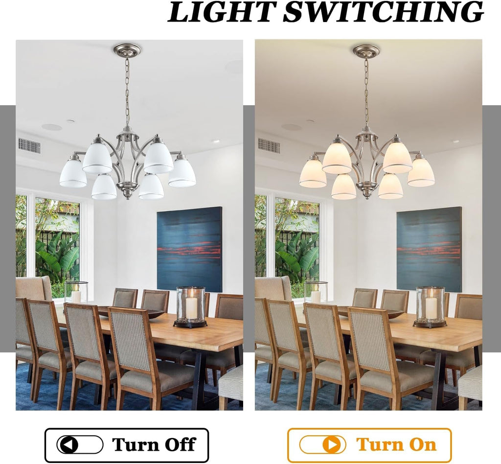 Brushed Nickel 6Light Farmhouse Chandelier Milk Glass