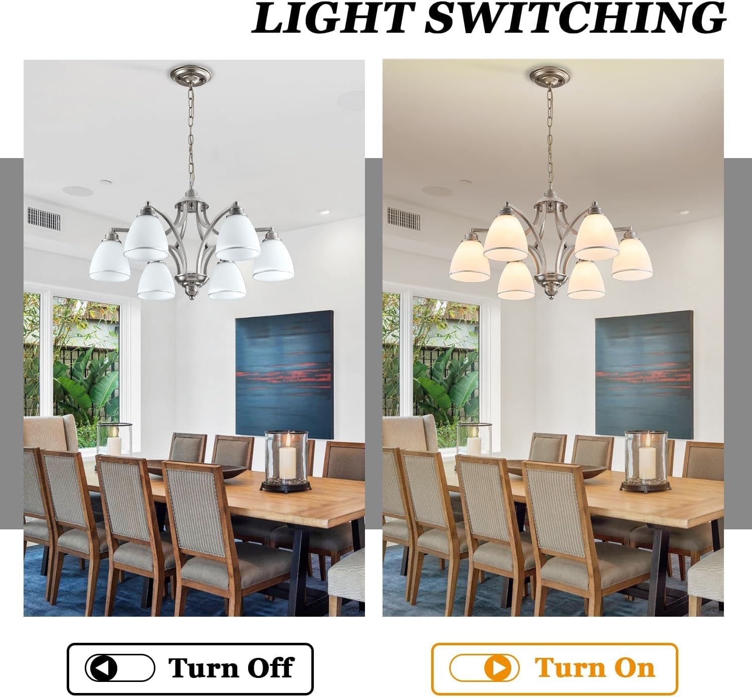 Brushed Nickel 6Light Farmhouse Chandelier Milk Glass